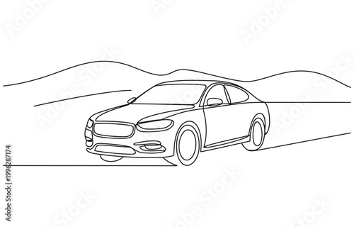 Continuous one line drawing of car vector icon. 