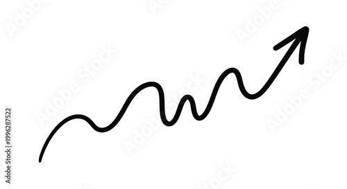 A simple black arrow illustration with a winding curved path