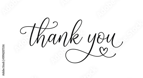 Elegant calligraphy reads thank you with a delicate heart flourish