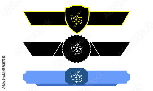 Versus screen battle banners set, esports competition VS frames for gaming, competitive match scoreboard UI elements, 3 vector fight headers
