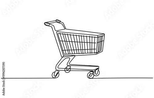 shopping cart, Shopping cart continuous one line drawing.