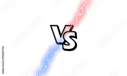 Versus VS battle logo with electric lightning, competitive versus screen background, blue and red energy sparks for gaming and sports