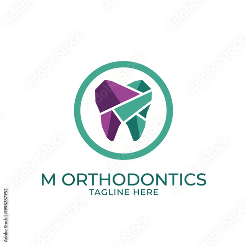 The logo creatively represents orthodontic services with a vibrant tooth design, emphasizing care, health, and confidence, making it ideal for family-friendly dental practices.