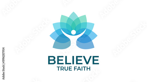 A logo featuring a human figure surrounded by delicate flower-like shapes, representing faith, hope, and spirituality in a visually soothing design for religious or wellness themes.