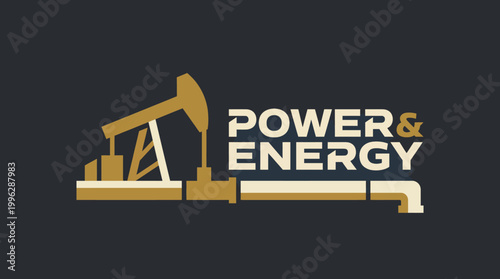A bold logo illustrating an oil rig and pipeline, symbolizing the power and energy sector, highlighting growth, resources, and sustainability in energy production.