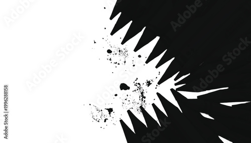 Abstract shape features jagged edges protruding from a dark area into a bright white background space.