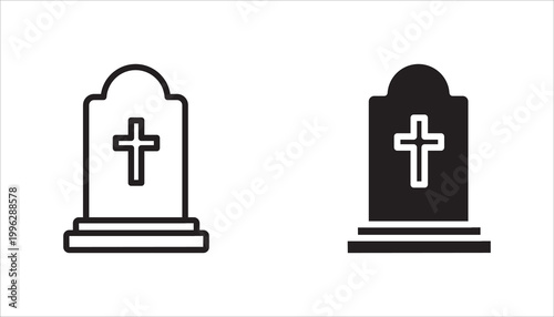 Tombstone line icon set. Headstone outline vector sign.