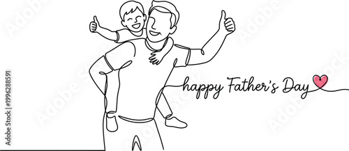 father carrying son on shoulders line drawing