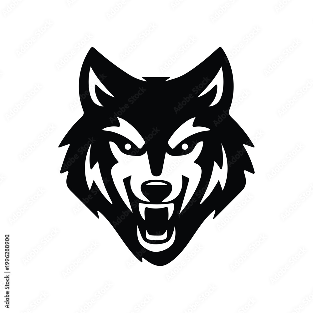 Fototapeta premium Aggressive Wolf Head Logo Roaring Predator Minimal Black Vector