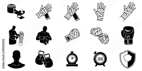 Boxing Hand Wrapping Silhouette Vector - Preparation for Fight Icon