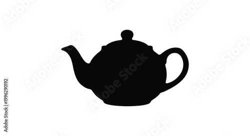 a black silhouette of a classic teapot on white background