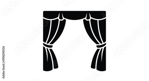 a black silhouette of a theater curtain on a white background
