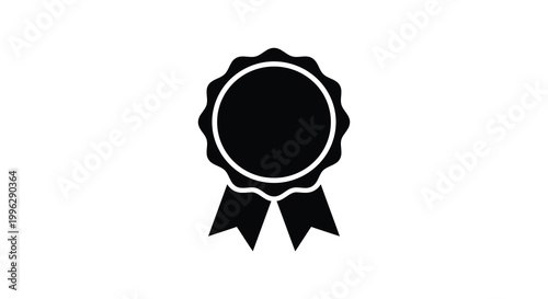 a black ribbon award icon on a white background