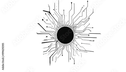 Circuitry pattern radiates from a central point to illustrate advanced artificial intelligence connectivity.
