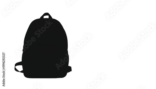 Backpack silhouette stands isolated against a white background providing ample copy space for design.