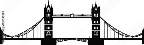 Photography Tower Bridge London silhouette, iconic landmark vector, historic architecture il