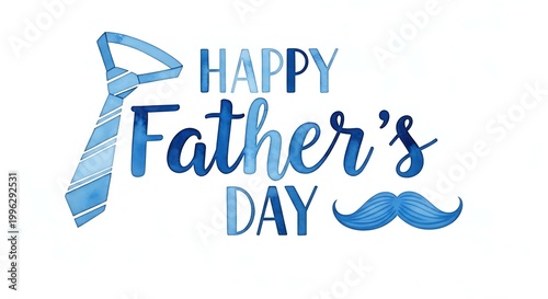 Happy fathers day greeting with tie and mustache on white background