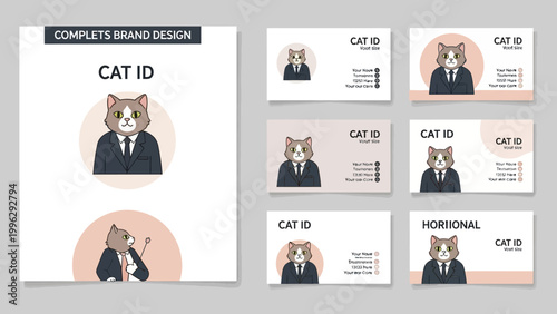Business card brand identity set with cat character illustration