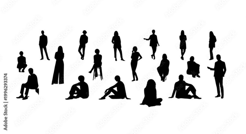 Obraz premium Silhouettes of people in casual gathering isolated on transparent background, Vector