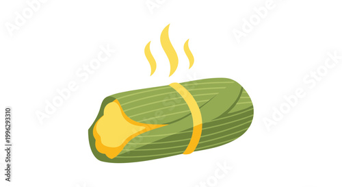 A vector graphic illustration of a steaming hot corn on the cob