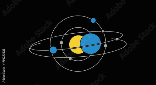 A vector graphic illustration of the solar system with planets and orbits