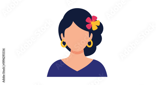 A colorful illustration of a woman with a flower in her hair