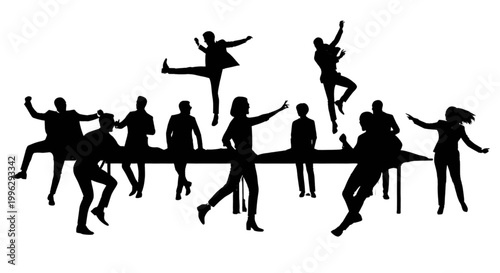 Silhouette group dancing on stage isolated on transparent background, Vector