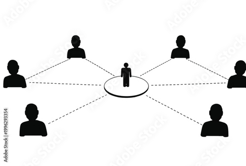 Network represents a central connection point that links multiple individual users within a system.