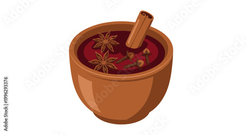 A vector graphic illustration of a mortar and pestle with star anise