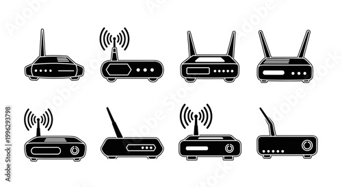 A set of modern router icons in various designs and styles