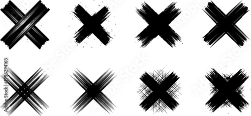 Set of grunge cross marks and X symbols vector graphics