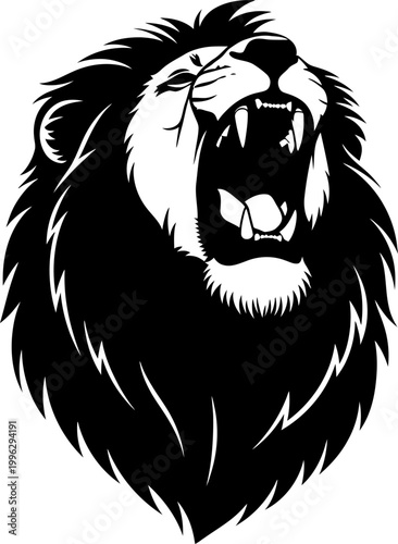 Ferocious roaring lion head vector illustration aggressive predator