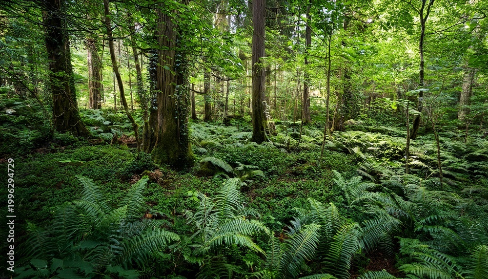 Fototapeta premium lush greenery blankets a dense forest floor