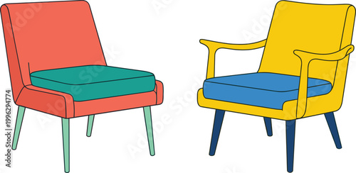 Modern Chair Vector Illustration Set with Colorful Upholstered Seating, Armchair and Minimal Furniture Design for Interior, Home Decor and Living Room Concepts