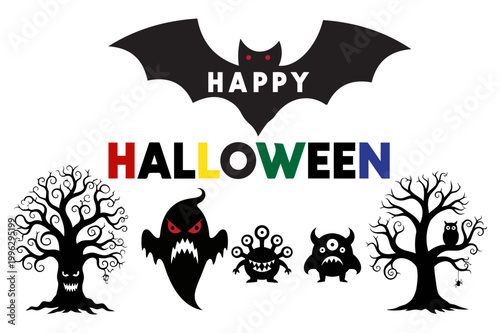 graphic horror set template vector colorful resource icon spooky happy