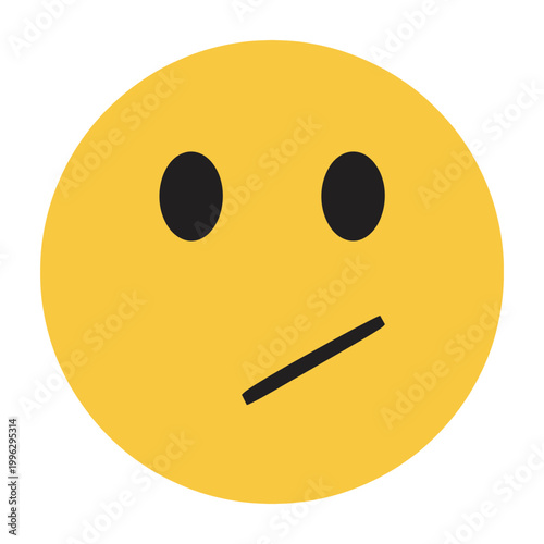 Confused emoji face expression, puzzled emotion yellow smiley icon vector illustration 