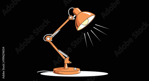 A modern orange desk lamp with adjustable arm and bright light