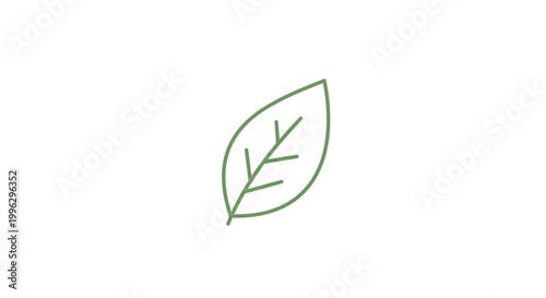 Minimalist green leaf outline icon on white background