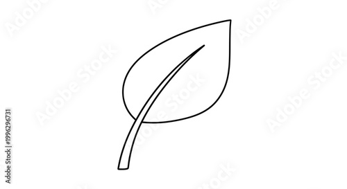 Simple outline of a single leaf with stem, clean design, isolated on white
