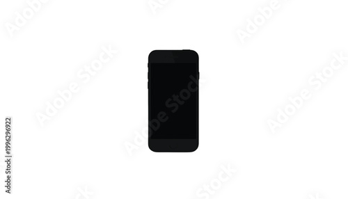 Smartphone device stands upright featuring a blank dark screen ready for digital application mockups.