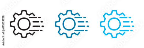 Settings gear icon, motion lines system optimization automation speed performance configuration web UI interface design transparent PNG vector set