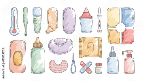 Baby Care Essentials: A collection of various baby care items, thoughtfully arranged to provide a comprehensive look at the products used in caring for infants.