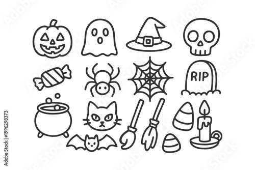 Quadro su tela Collection of hand-drawn Halloween icons for festive design and decoration