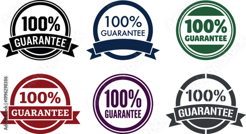 Collection of colorful 100 percent guarantee badges and labels for quality assurance and warranty  business icons
