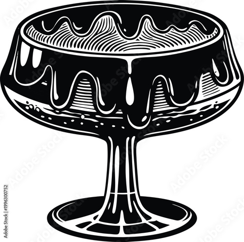 Chocolate dessert, chocolate pudding, black and white illustration, vector dessert icon