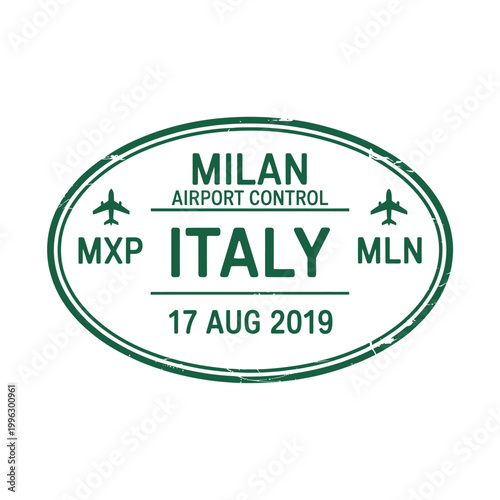 milan airport control stamp in green oval shape