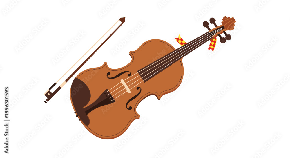 Fototapeta premium A vector illustration of a violin and bow on a white background