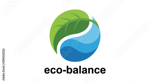 The Eco-Balance logo artfully combines elements of water and greenery, representing harmony between nature and sustainable practices, emphasizing ecological balance.