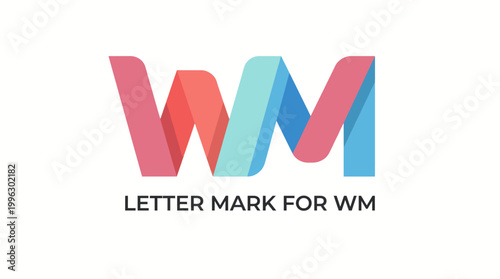 A modern letter mark featuring the initials WM, designed with bright colors and dynamic shapes, showcasing branding potential in a contemporary aesthetic.