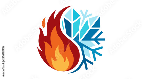 Obraz na płótnie A striking graphic representation combining fire and ice symbolizes the balance between opposing forces, showcasing artistic creativity and design in modern symbolism and iconography